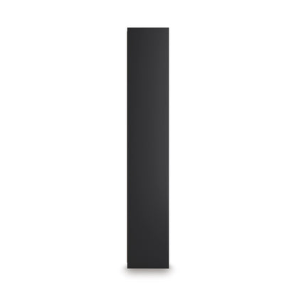 Tall black storage cabinet side panel view