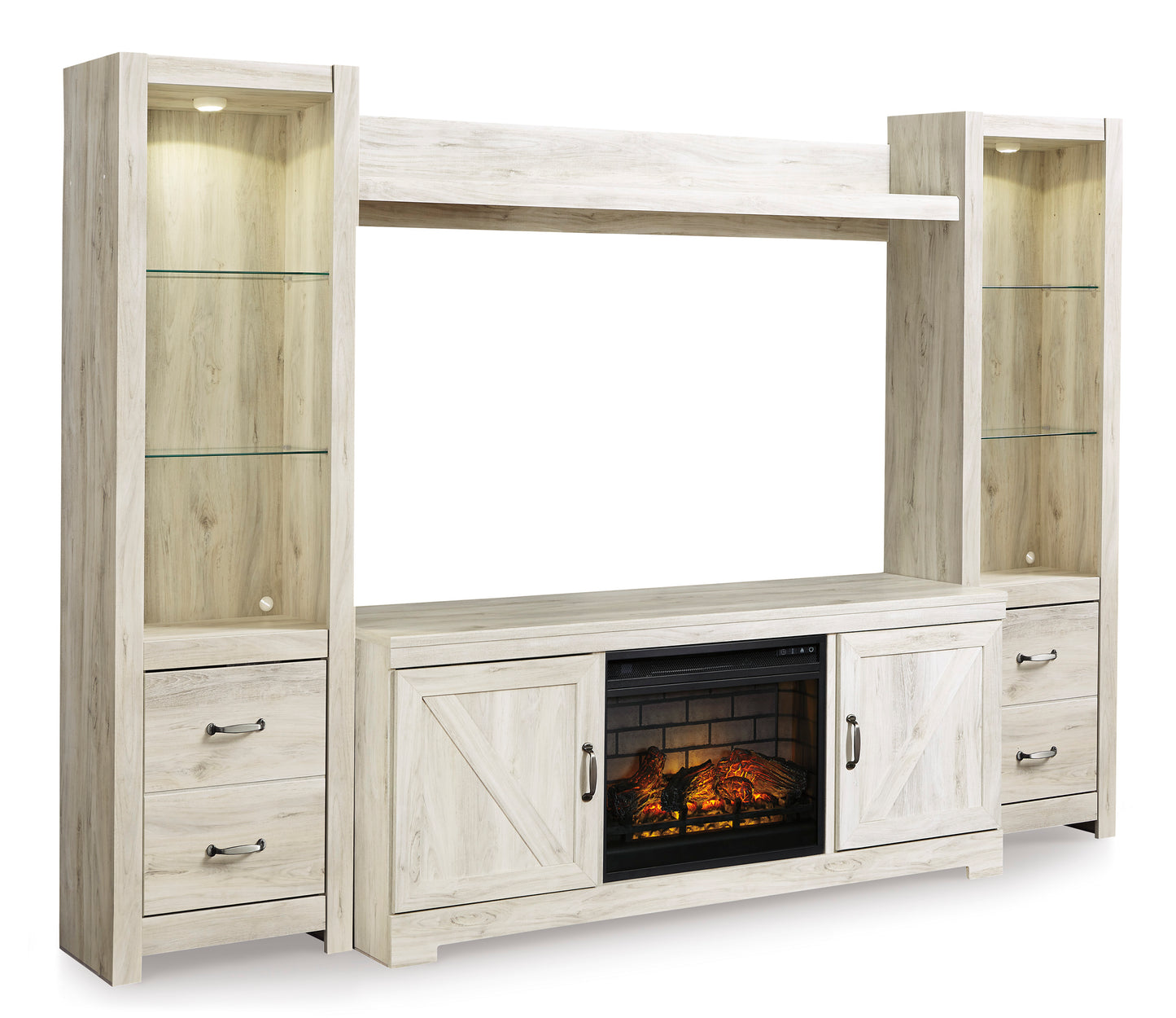 Bellaby 4-Piece Entertainment Center with Electric Log Fireplace