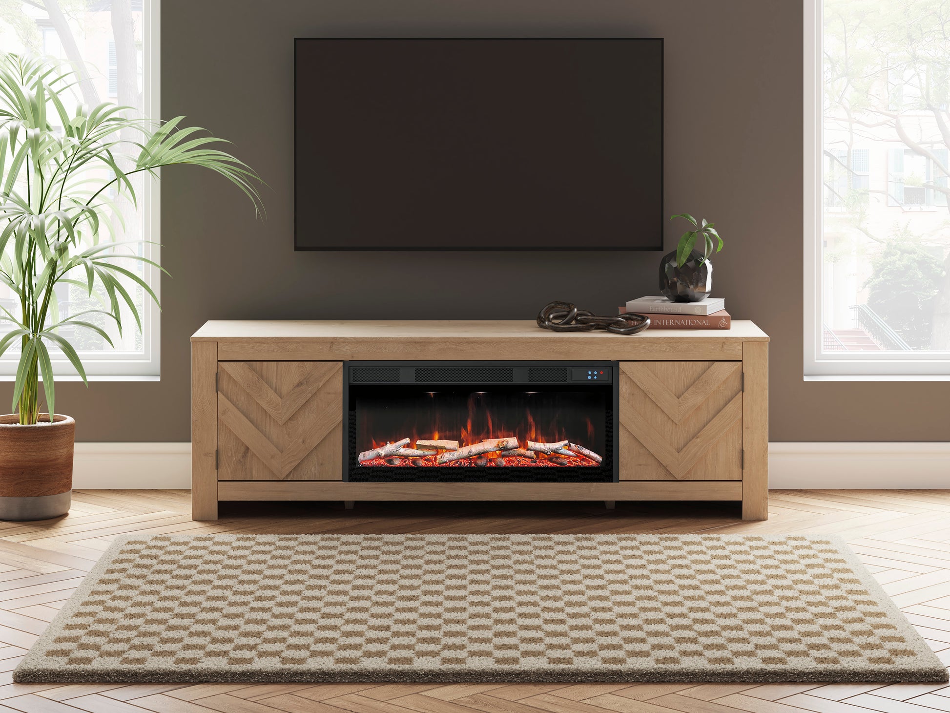 Cayboni Large TV Stand with Fireplace Option