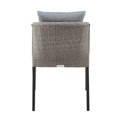 Aileen Outdoor Patio Dining Chairs in Aluminum and Wicker with Gray Cushions (Set of 2)