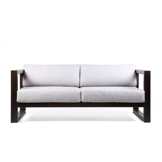 Paradise Outdoor Dark Eucalyptus Wood Sofa with Gray Cushions