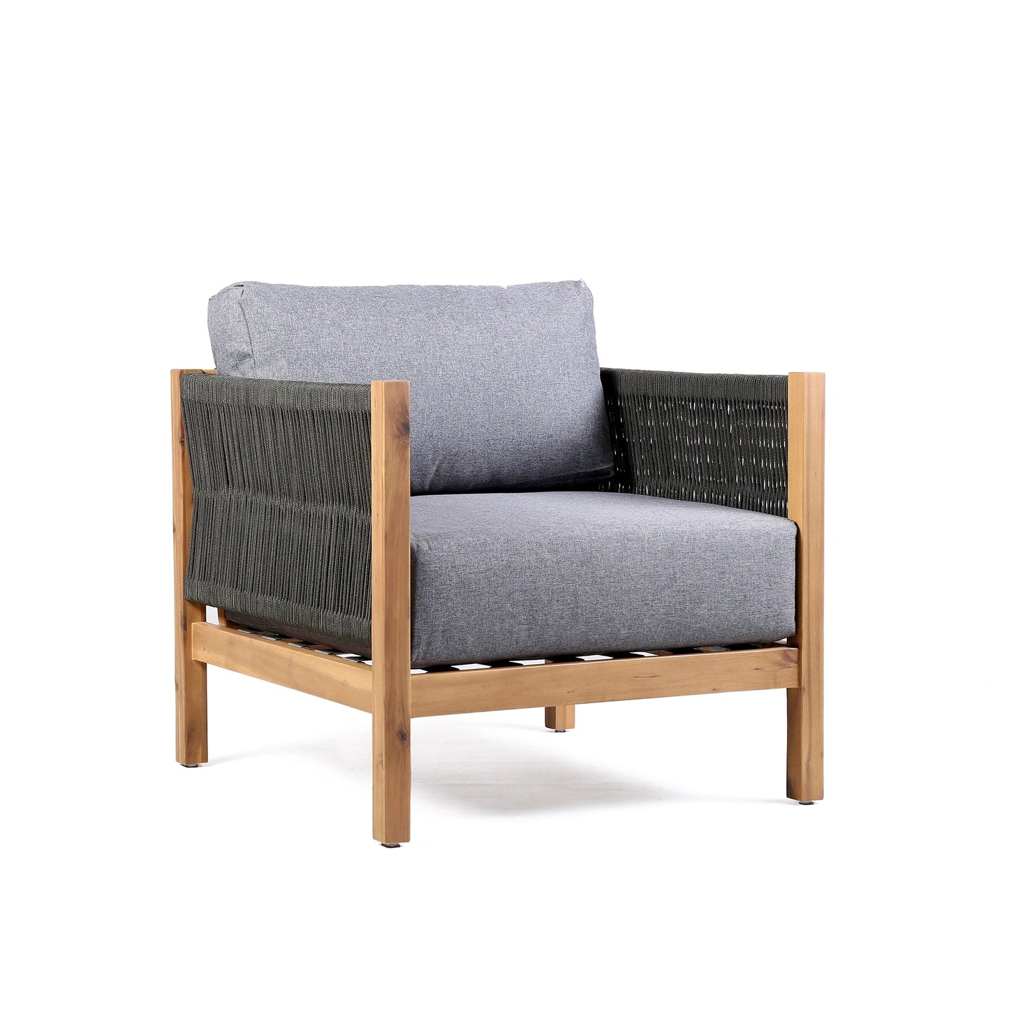 Sienna Outdoor Eucalyptus Lounge Chair in Teak Finish with Gray Cushio