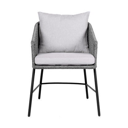 Calica Outdoor Patio Dining Chair in Black Metal and Gray Rope