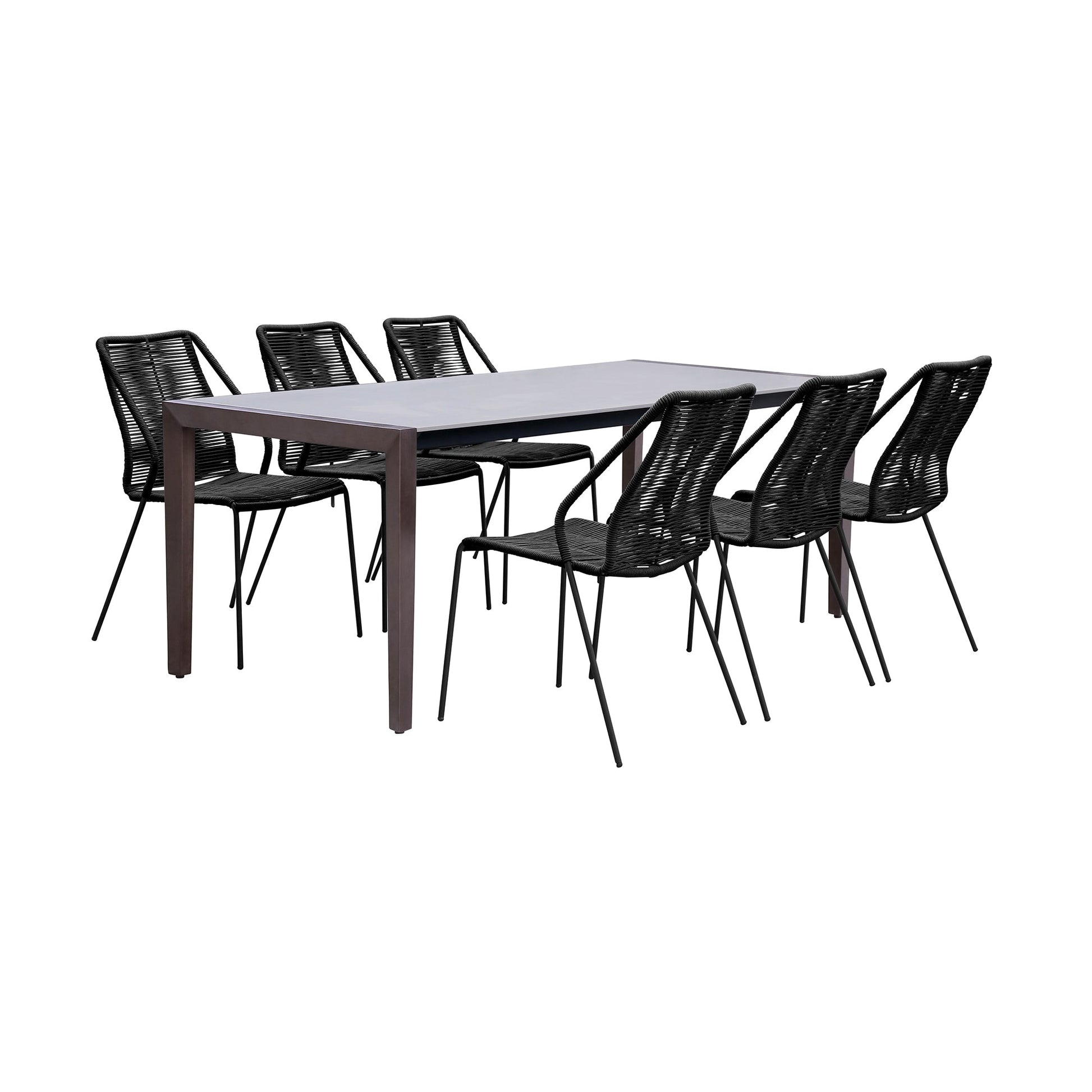 Fineline and Clip Indoor Outdoor 7 Piece Dining Set in Dark Eucalyptus Wood with Superstone and Blac