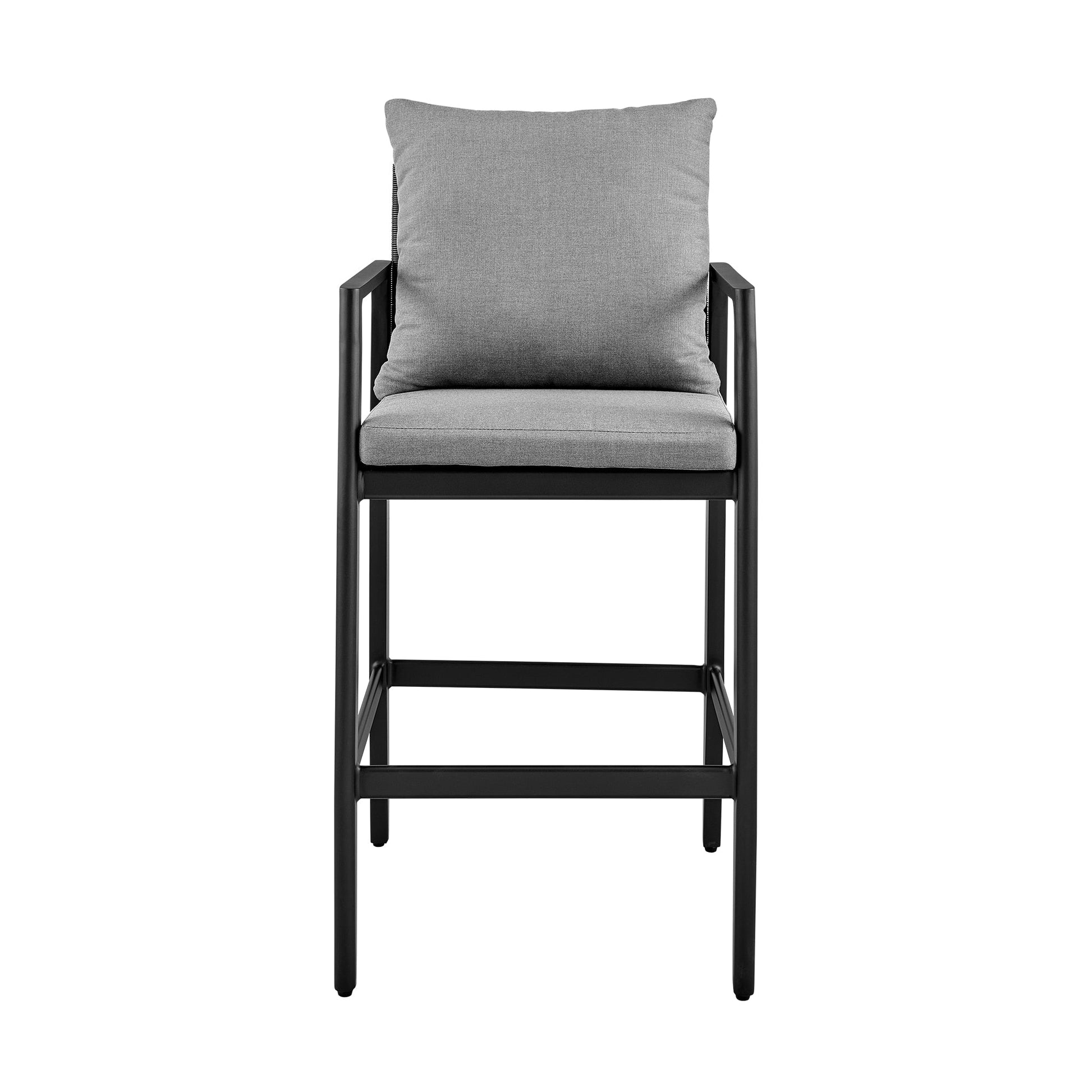 Grand Outdoor Patio Bar Stool in Aluminum with Gray Cushions