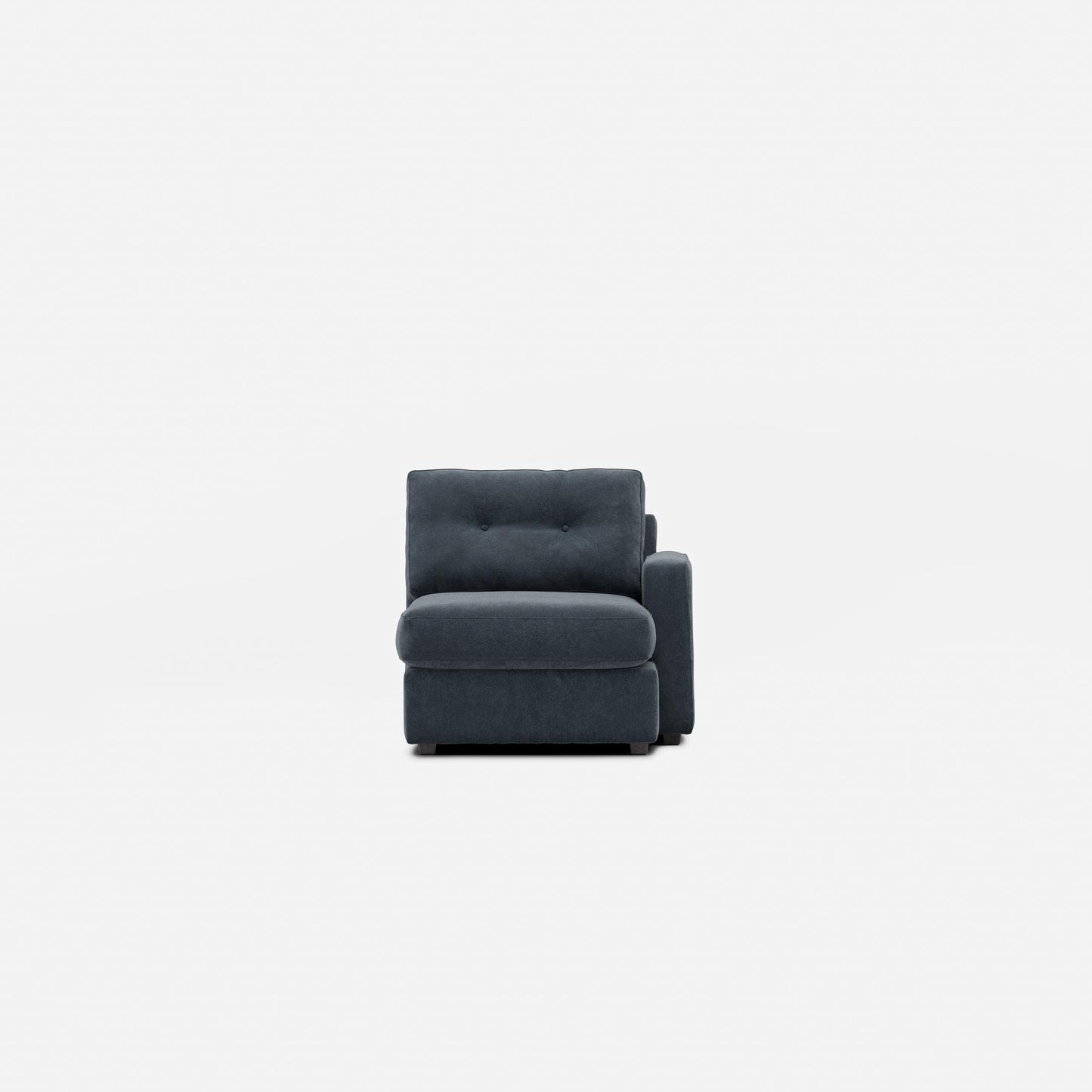 Dark navy modular one-chaise sectional chair with tufted backrest