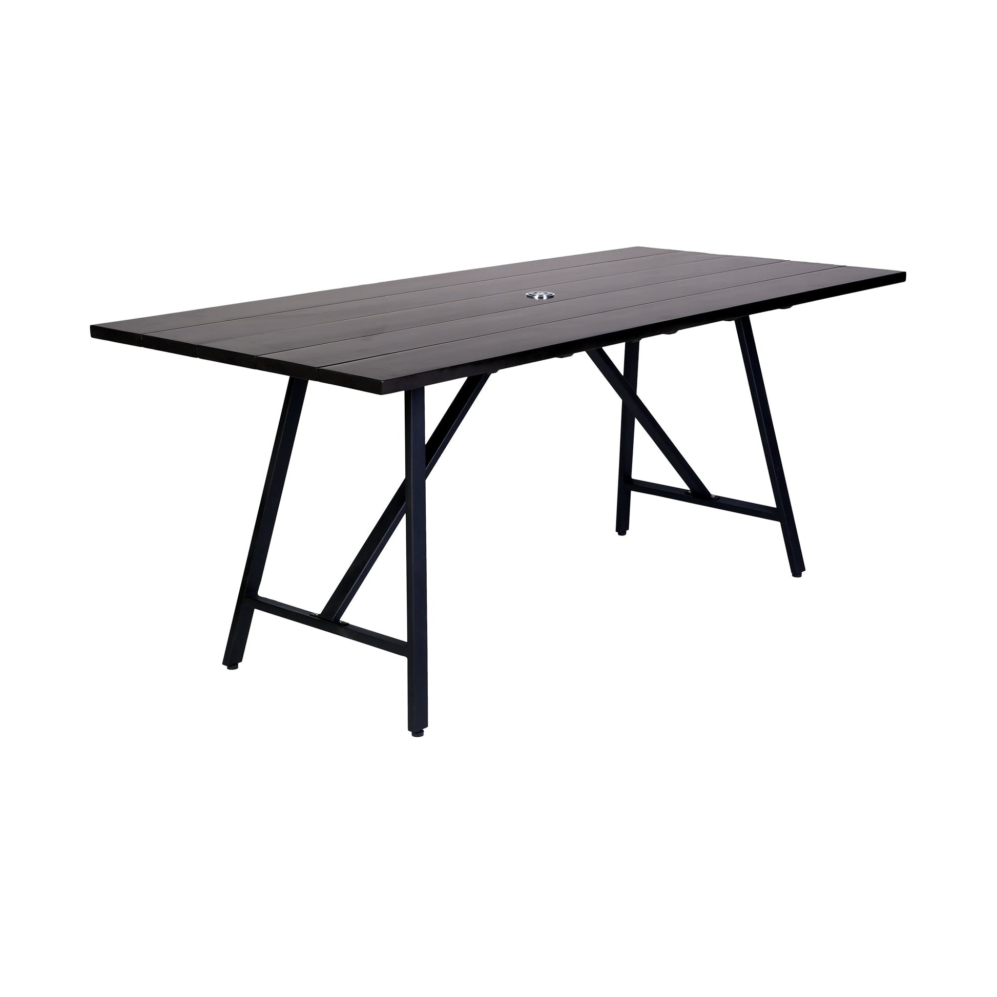 Koala Outdoor Patio Dark Eucalyptus Wood and Metal Rectangle Dining Table