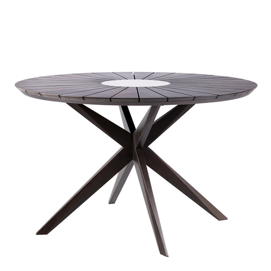 Sachi Outdoor Dark Eucalyptus Wood and Concrete Round Dining Table