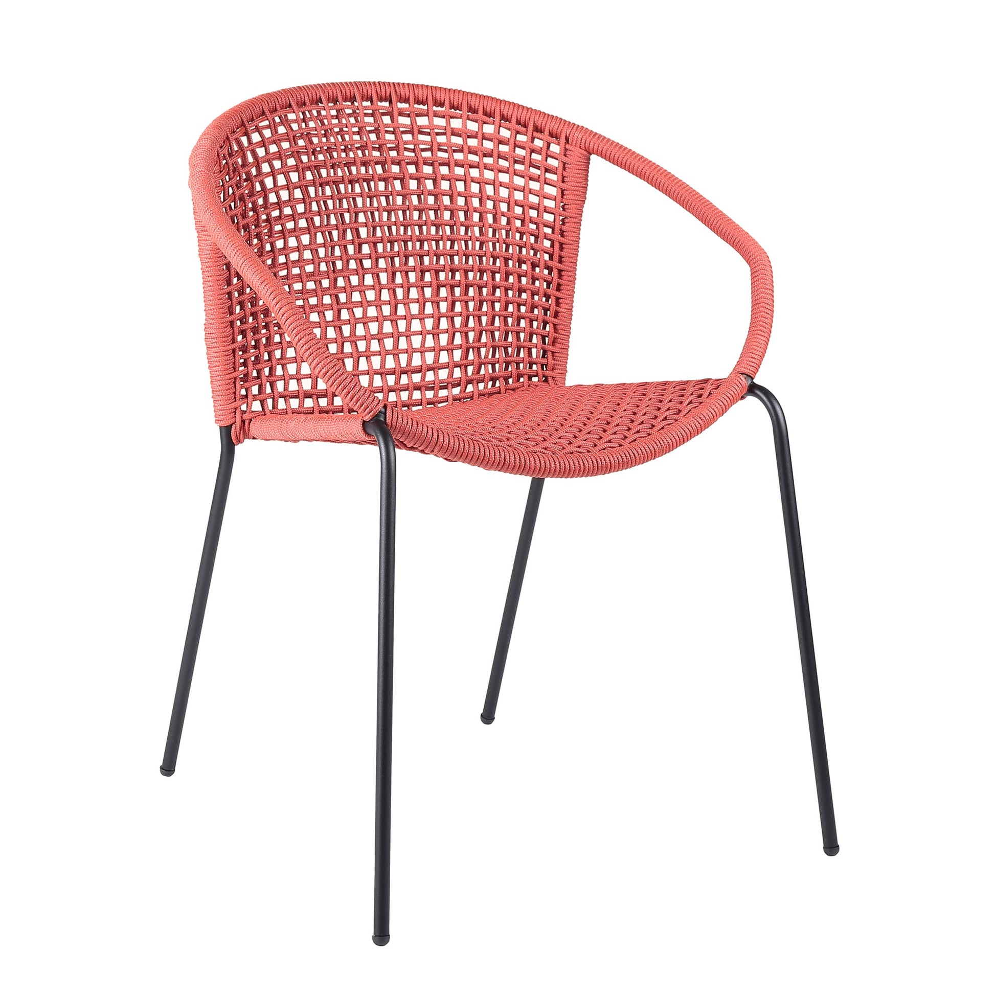 Snack Indoor Outdoor Stackable Steel Dining Chair with Brick Red Rope 