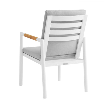 Royal White Aluminum and Teak Outdoor Dining Chair with Light Gray Fabric (Set of 2)