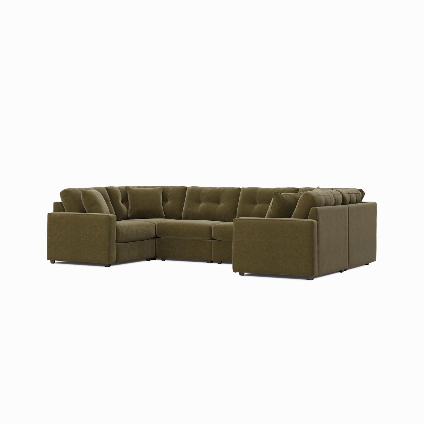 Olive modular sectional sofa with corner chaise and tufted seat back cushions