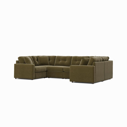 Olive modular sectional sofa with corner chaise and tufted seat back cushions