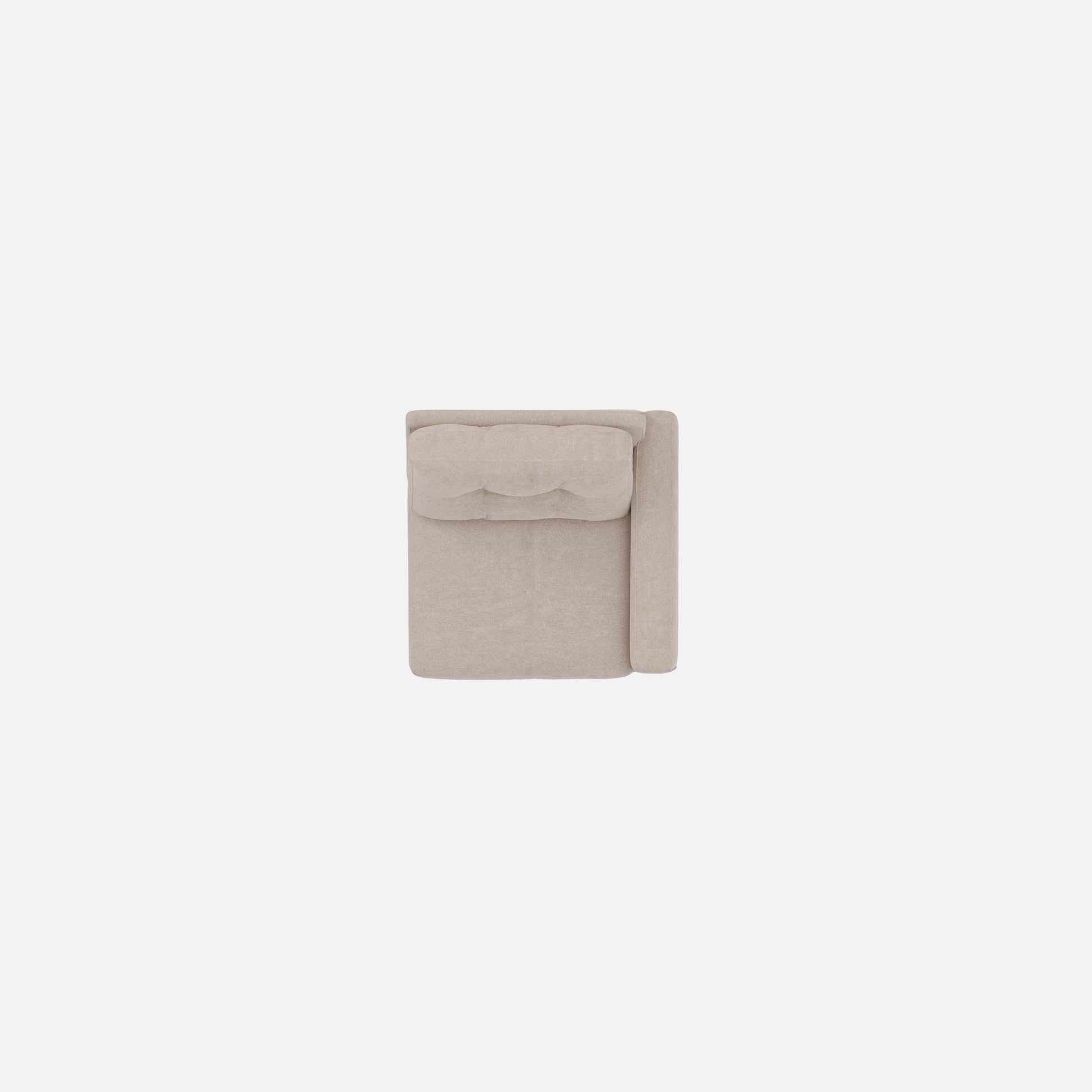 Beige upholstered modular chair with tufted back detail and clean straight edges