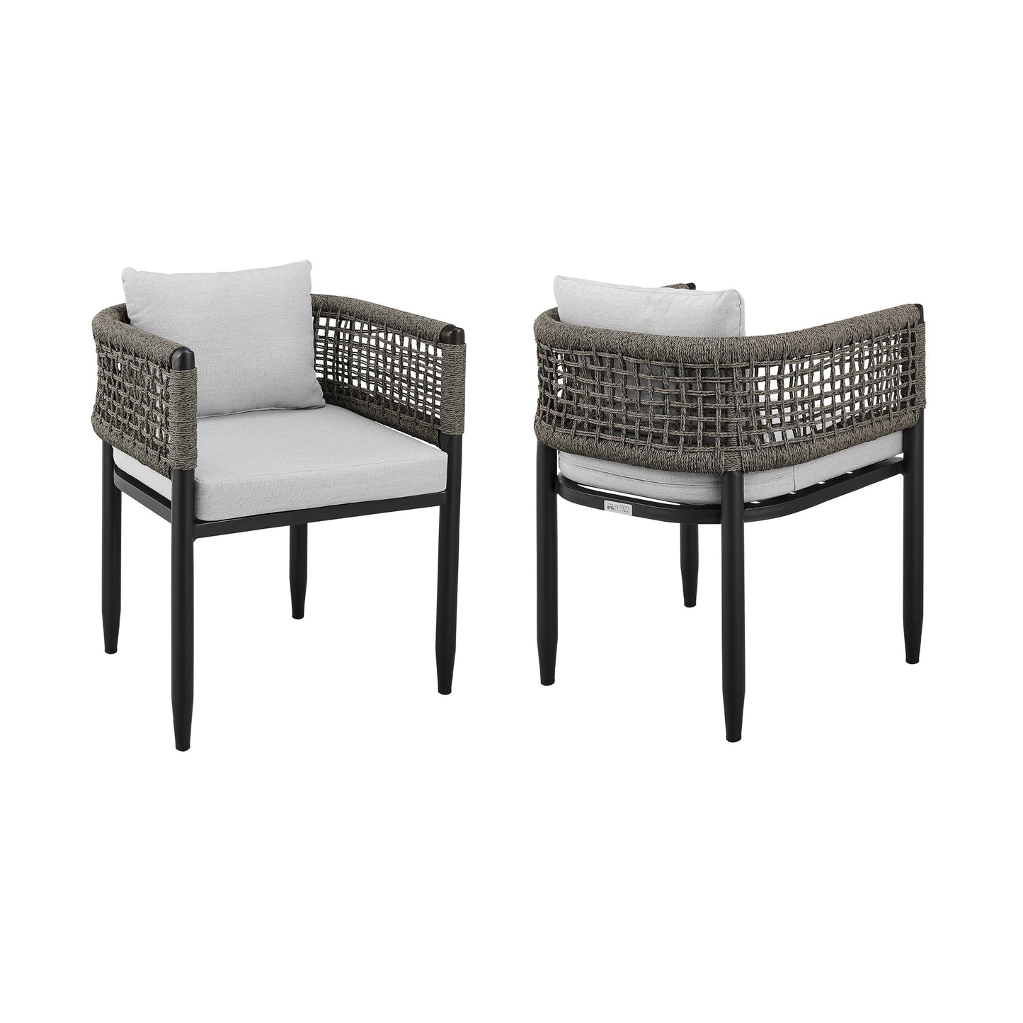 Felicia Outdoor Patio Dining Chair in Aluminum with Gray Rope and Cushions (Set of 2)