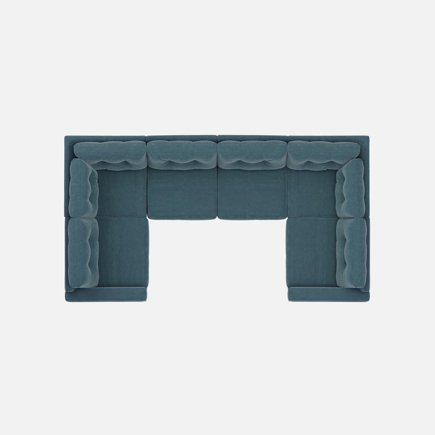 Teal modular sectional sofa with tufted backrest and four upholstered arm sections