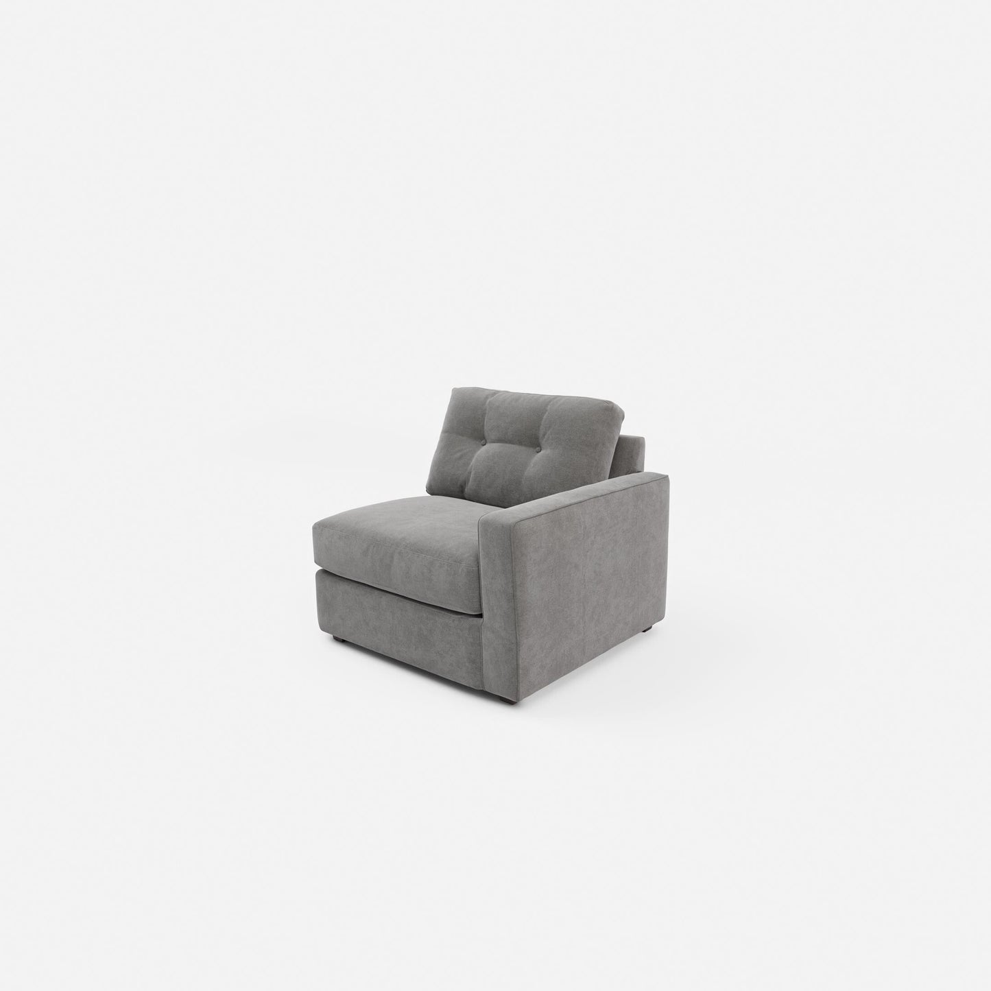 Gray upholstered modular chair, three-quarter view with padded seat and back