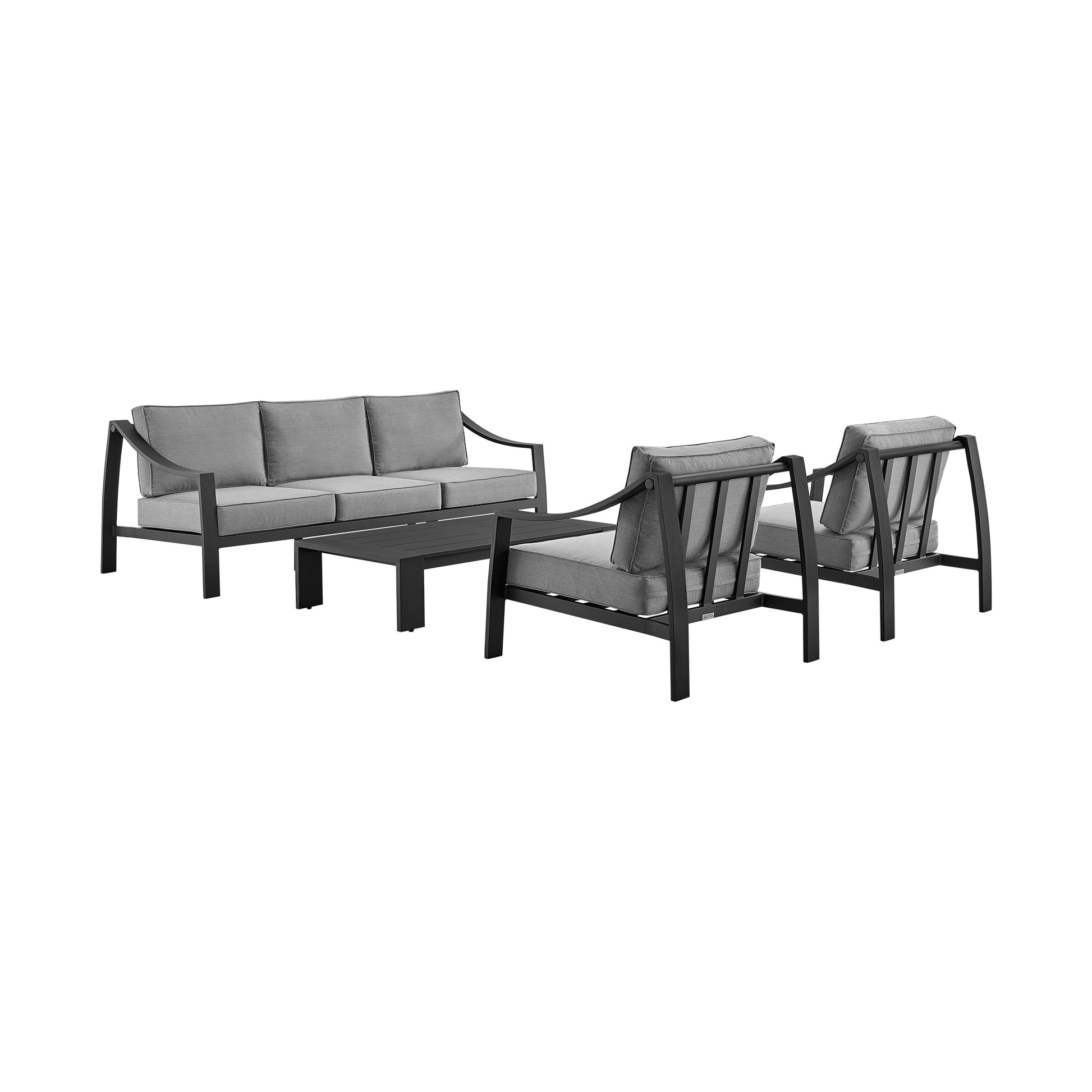 Mongo 4 Piece Outdoor Patio Furniture Set in Black Aluminum with Gray Cushions