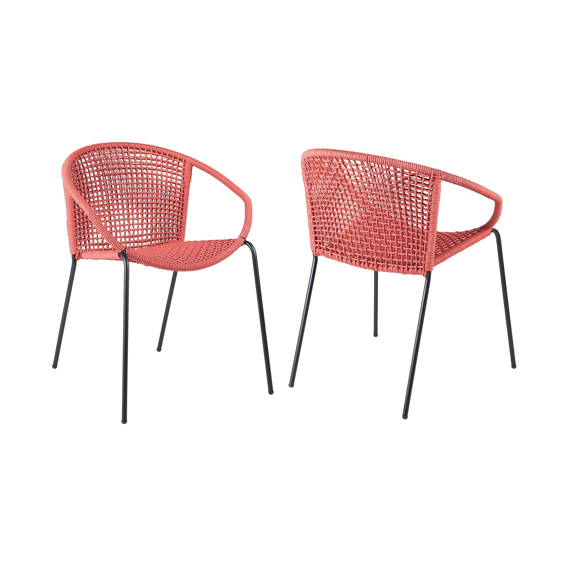 Snack Indoor Outdoor Stackable Steel Dining Chair with Brick Red Rope 