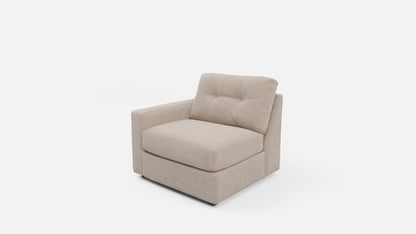 Light beige modular chair with low profile seat and tufted backrest