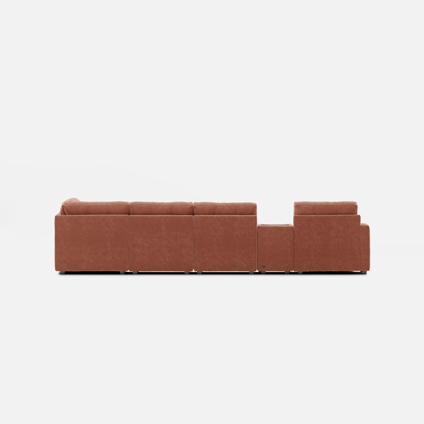Warm brown modular sectional sofa with padded back and square end ottoman module
