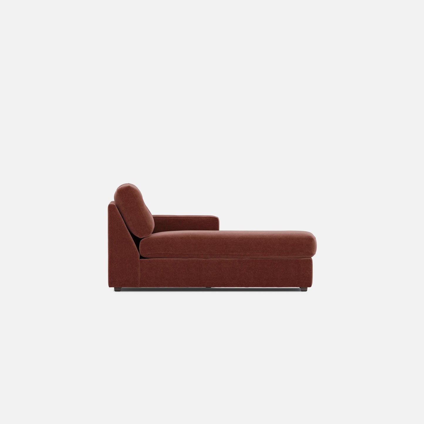 Merlot modular chaise lounge with rounded armrest and cushioned seat