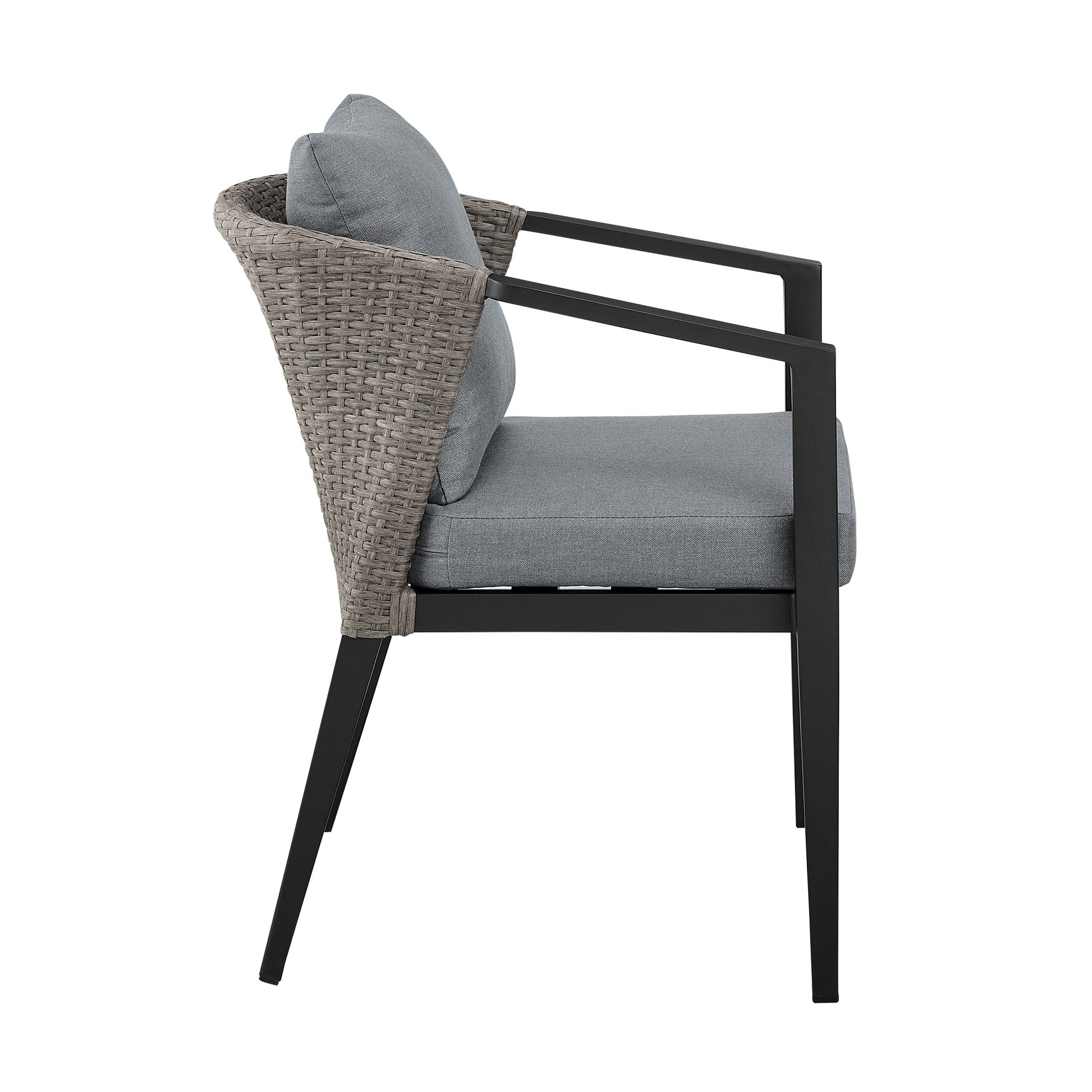 Aileen Outdoor Patio Dining Chairs in Aluminum and Wicker with Gray Cushions (Set of 2)