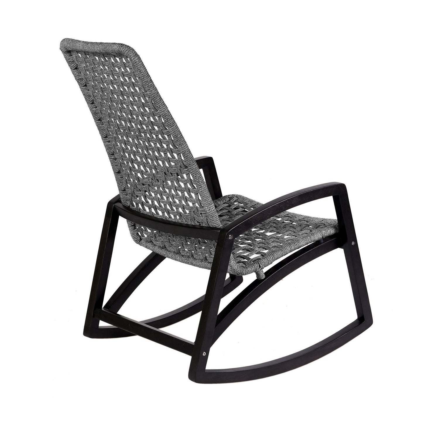 Sequoia Outdoor Patio Rocking Chair in Dark Eucalyptus Wood and Gray Rope