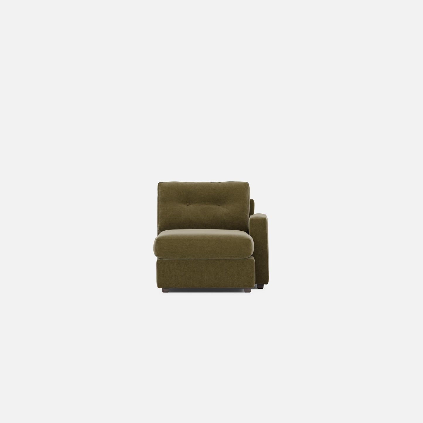 Olive modular chaise lounge with tufted backrest and squared arm