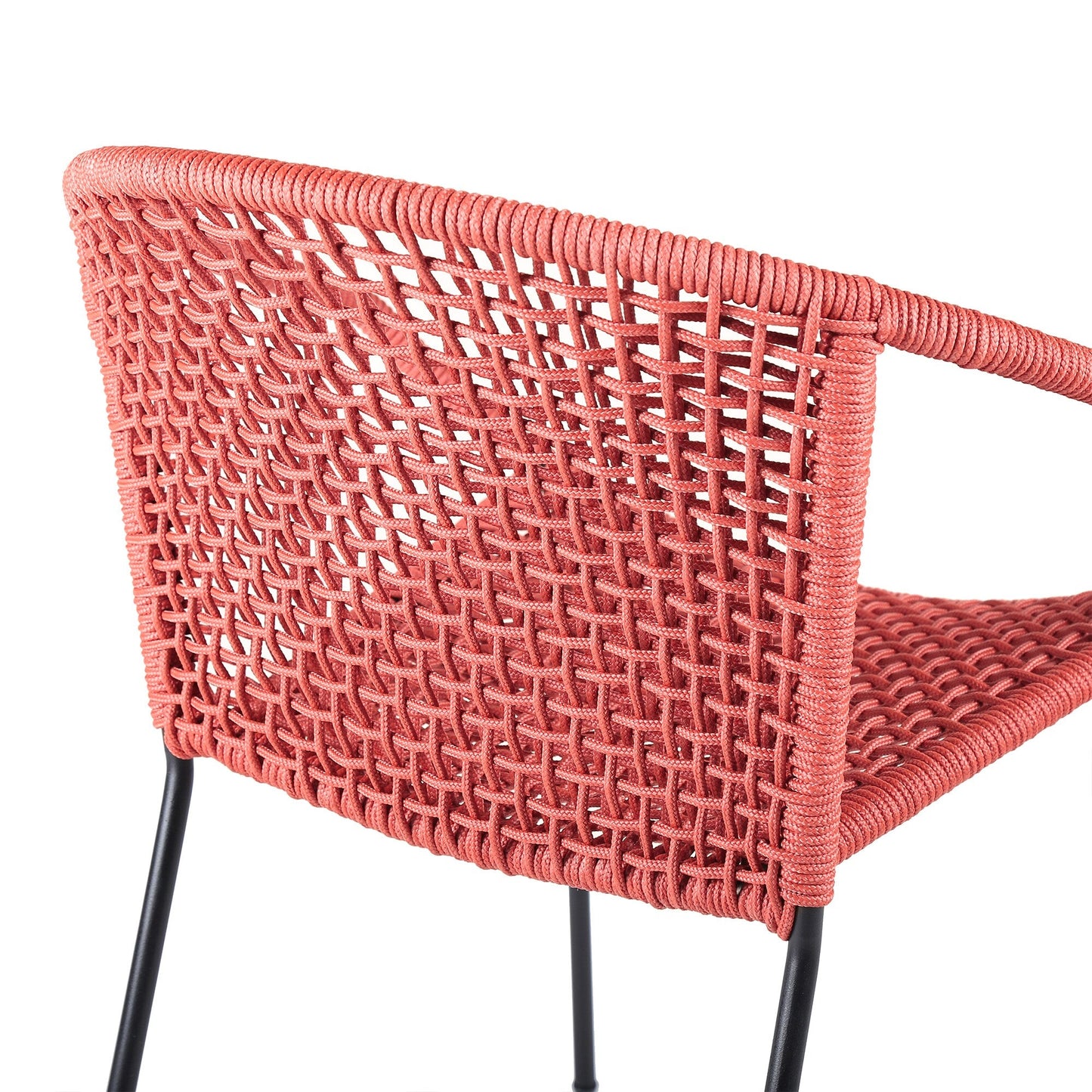 Snack Indoor Outdoor Stackable Steel Dining Chair with Brick Red Rope 