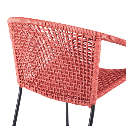 Snack Indoor Outdoor Stackable Steel Dining Chair with Brick Red Rope 