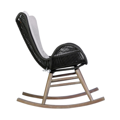 Fanny Outdoor Patio Rocking chair in Light Eucalyptus Wood and Charcoal Rope