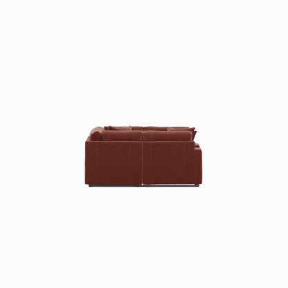 Dark red 6-piece sectional sofa with tufted back cushions and two-seat chaise end
