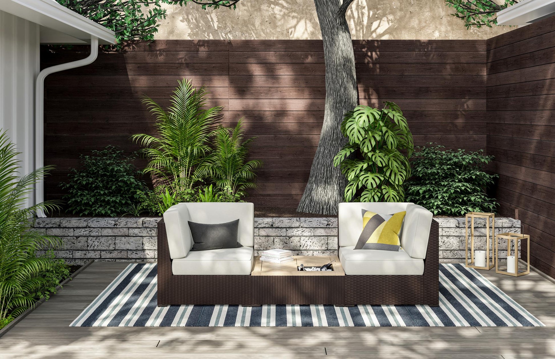 Palm Springs Brown Outdoor Chair Pair and Coffee Table