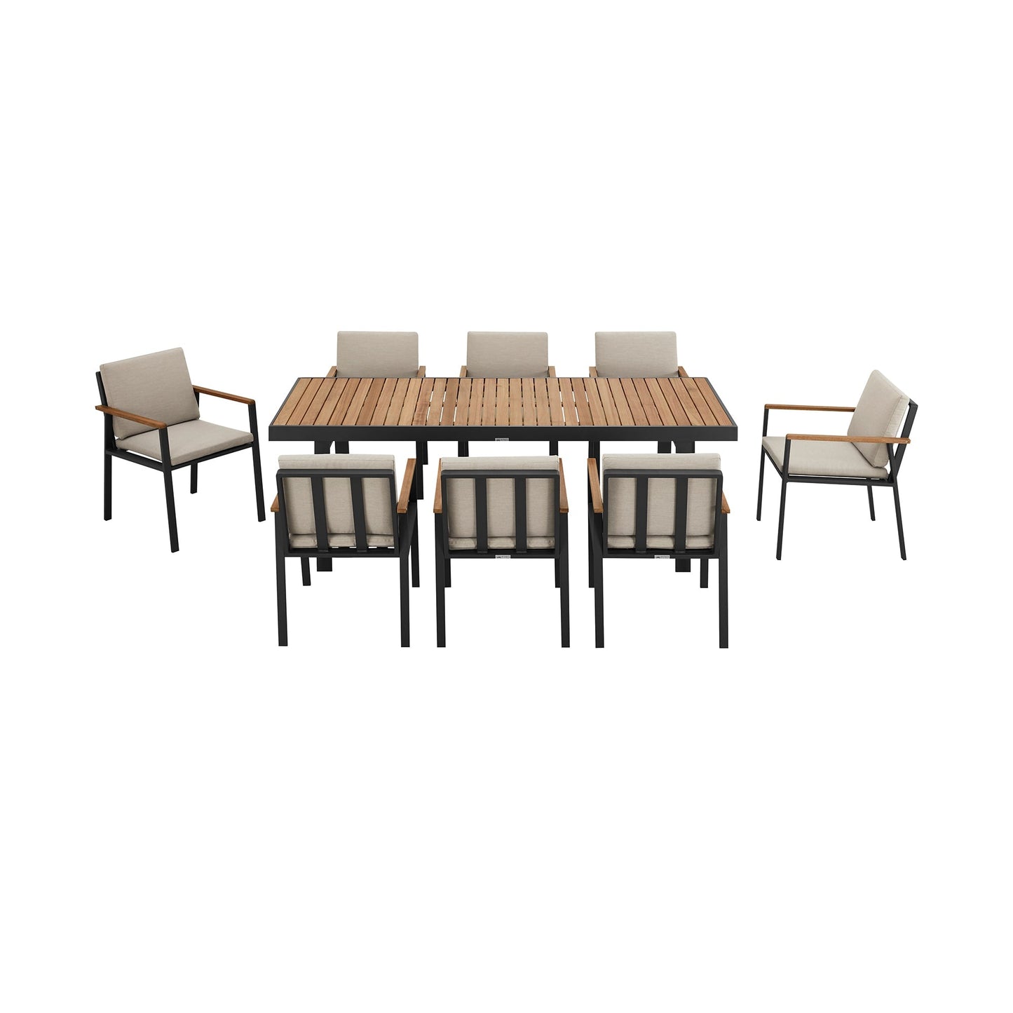 Nofi Outdoor Patio 9 Piece Dining Set in Charcoal Finish with Taupe Cushions