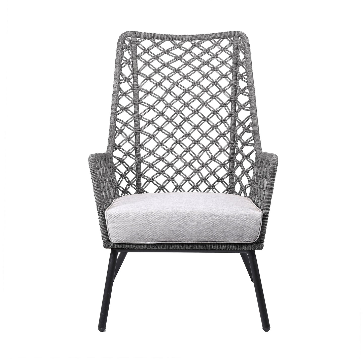 Marco Indoor Outdoor Steel Lounge Chair with Gray Rope and Gray Cushio