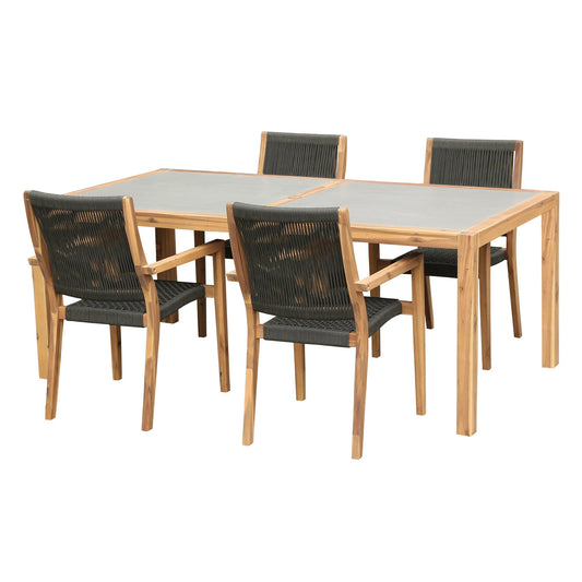 Sienna and Madsen 5 Piece Outdoor Eucalyptus Dining Set with Teak Finish