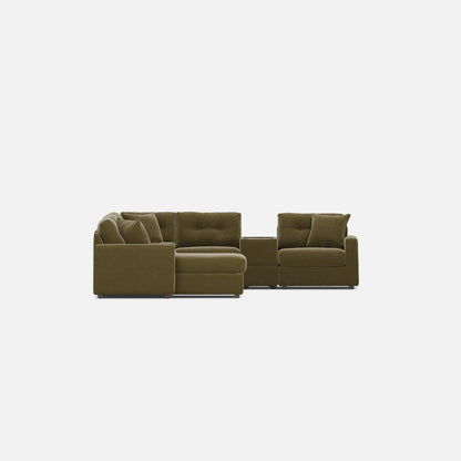 Olive modular sectional sofa, compact chaise pieces with tufted backrest
