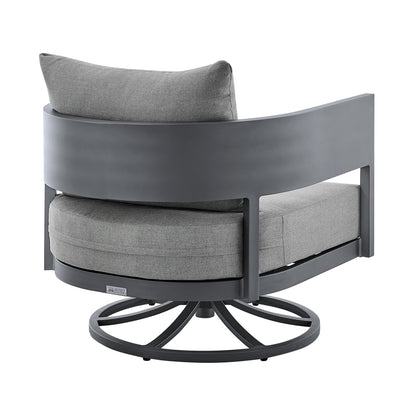 Argiope Outdoor Patio Swivel Rocking Chair in Gray Aluminum with Cushions