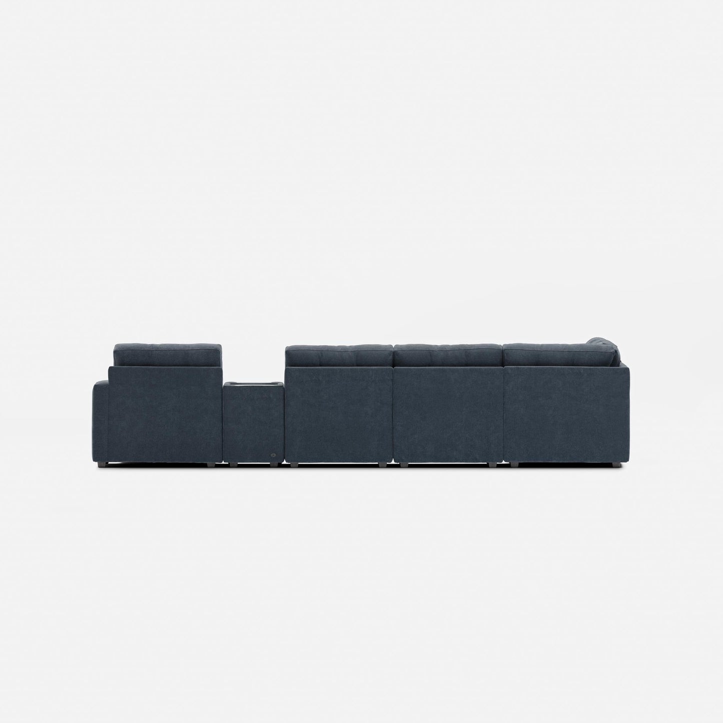 Dark blue modular sectional sofa with low profile and back cushions