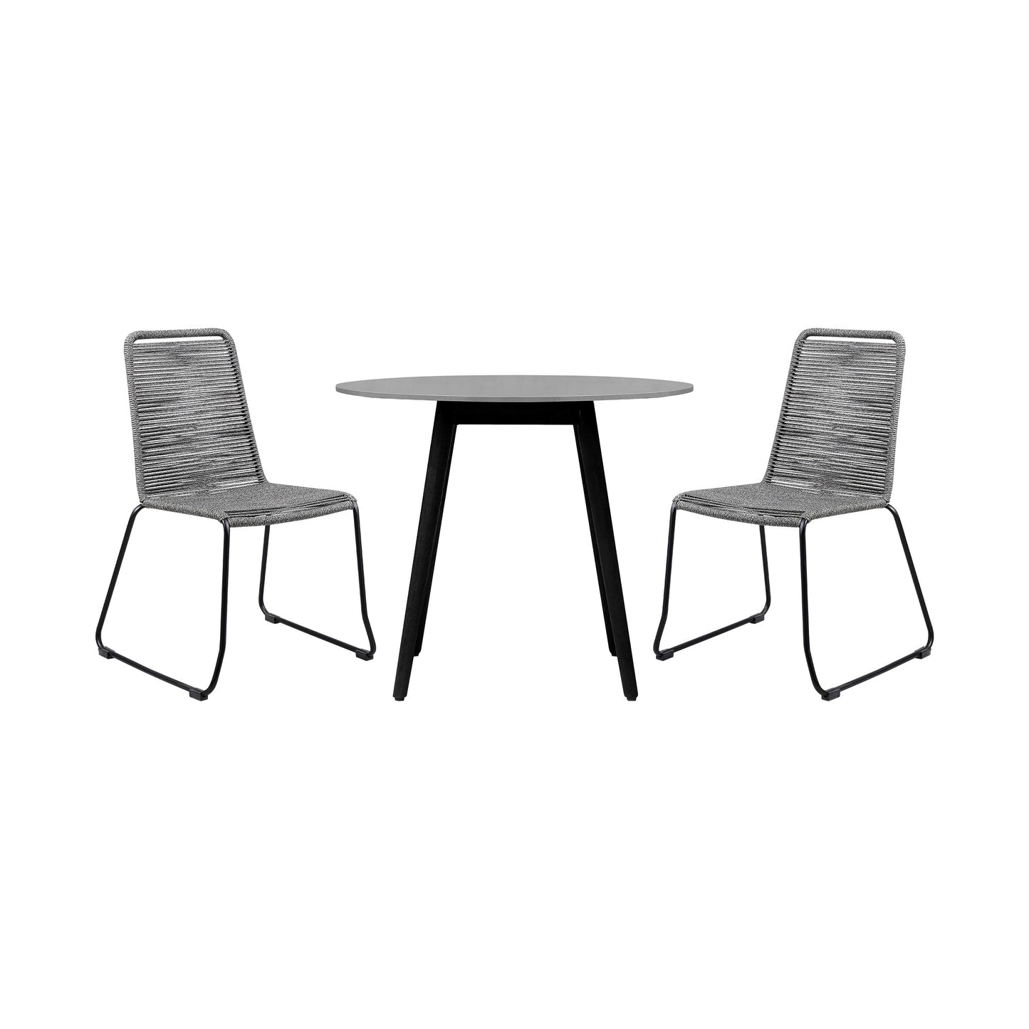 Sydney and Shasta 3 Piece Outdoor Patio 36" Dining Set in Black Eucalyptus Wood and Gray Rope