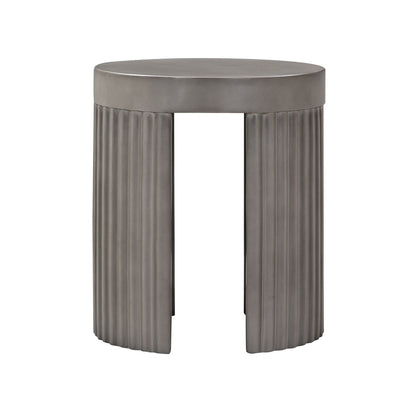 Wave Round Indoor or Outdoor Accent Stool End Table in Gray Concrete