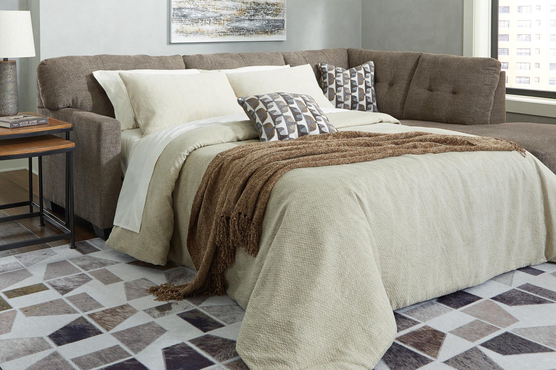 Mahoney 2-Piece Chocolate Sleeper Sectional with Chaise
