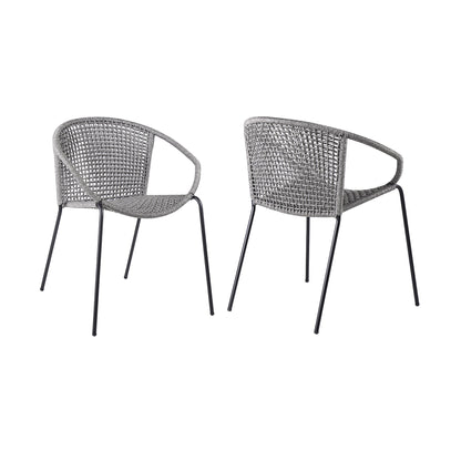 Snack Indoor Outdoor Stackable Steel Dining Chair with Gray Rope (Set 