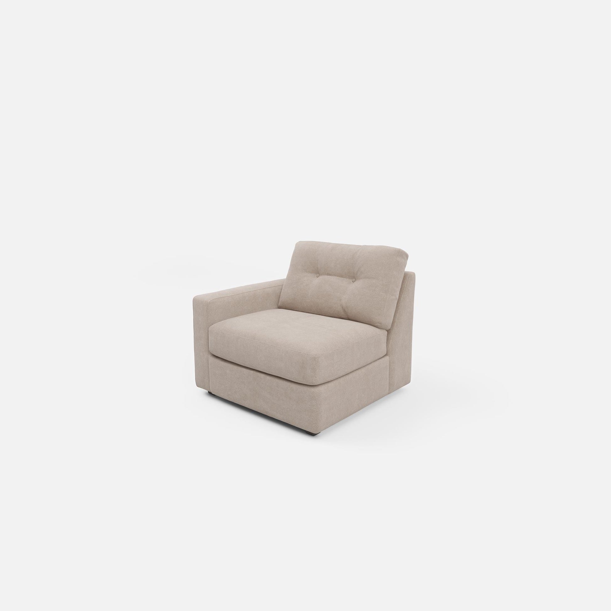 Light beige modular one chair with angled arm and tufted back cushion