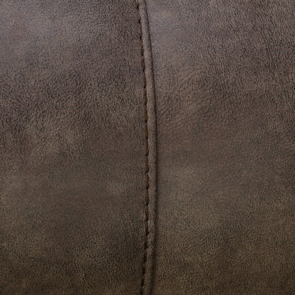 Brown textured upholstery close-up showing vertical seam stitching.