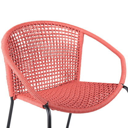 Snack Indoor Outdoor Stackable Steel Dining Chair with Brick Red Rope 