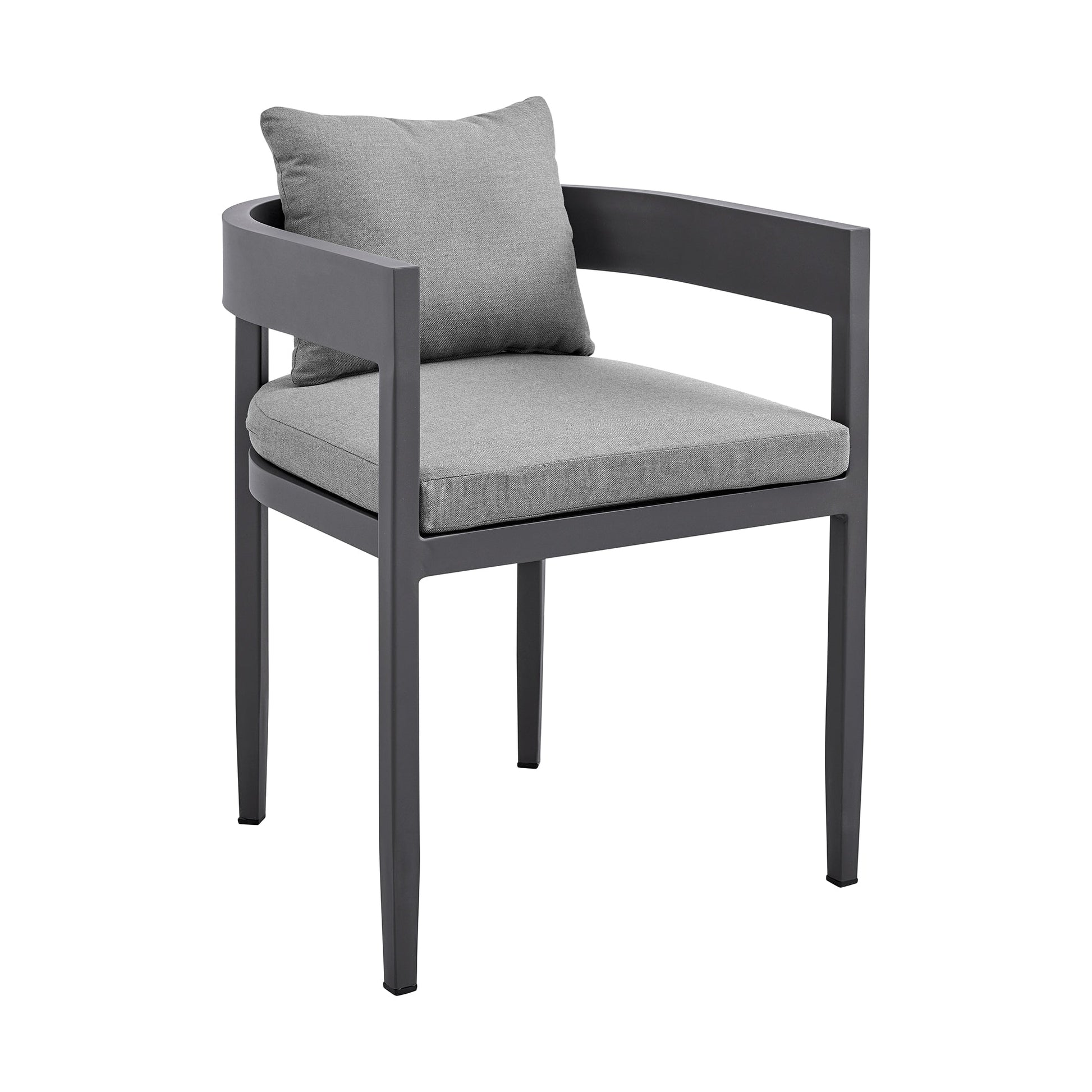 Argiope Outdoor Patio Dining Chairs in Aluminum with Gray Cushions (Set of 2)