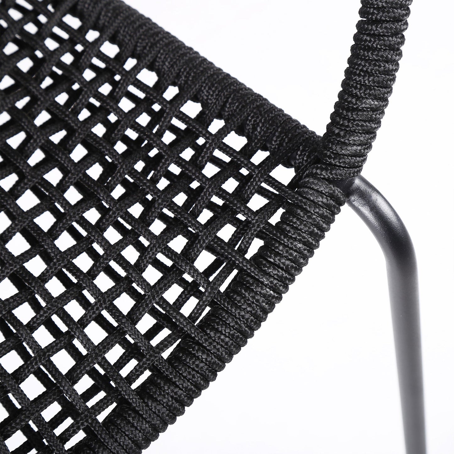 Snack Indoor Outdoor Stackable Steel Dining Chair with Black Rope (Set