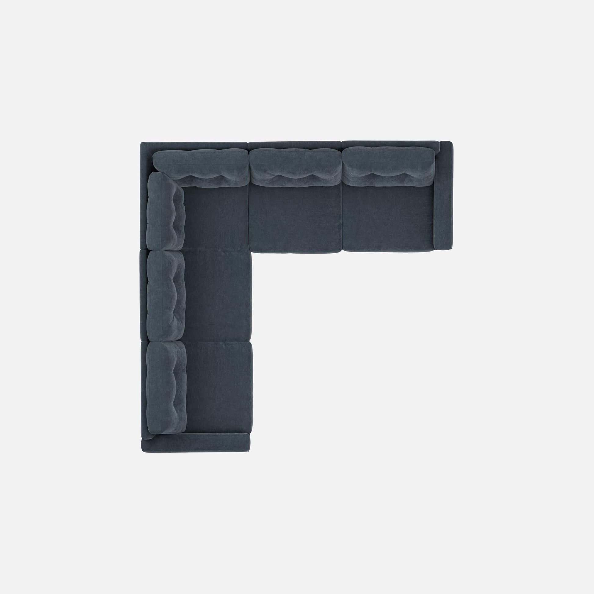 Charcoal modular corner sectional with deep tufted cushions, part of 5-piece set