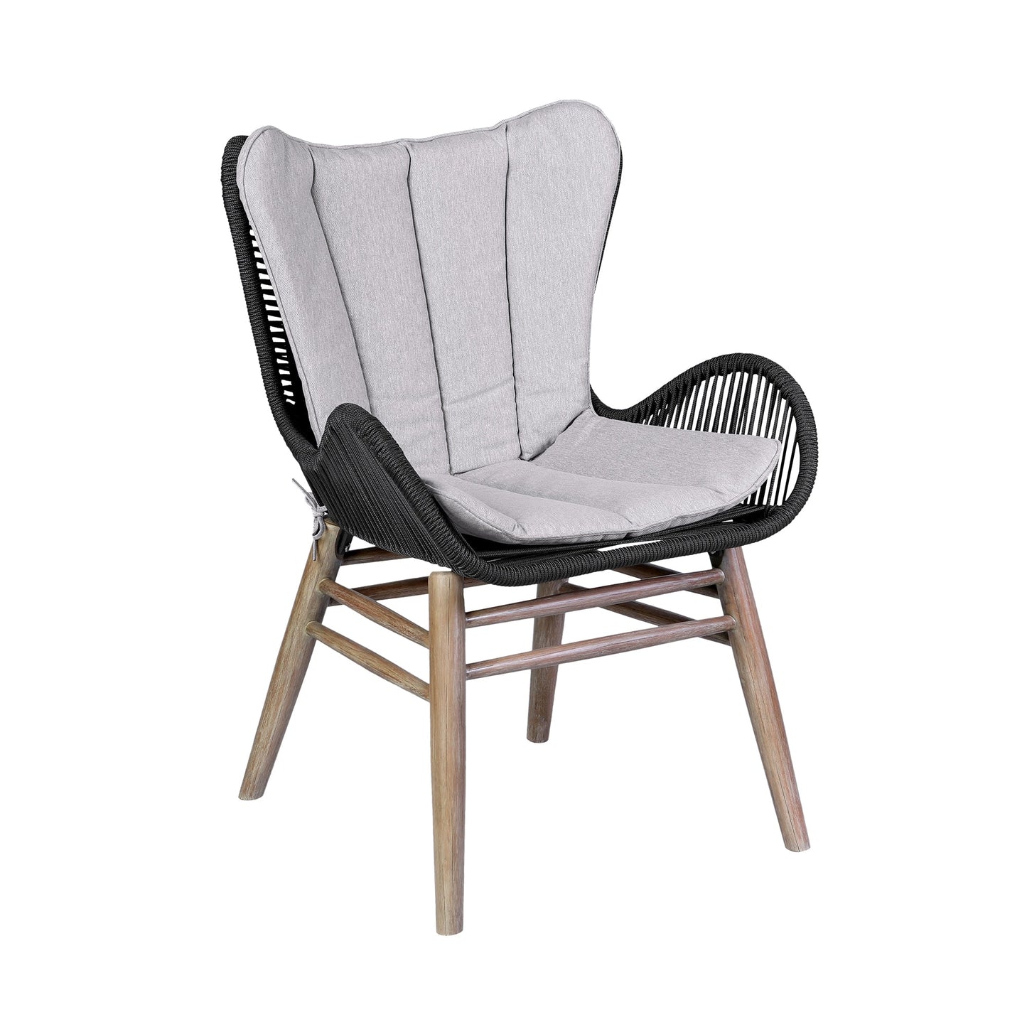 Fanny Outdoor Patio Dining Chair in Light Eucalyptus Wood and Charcoal Rope